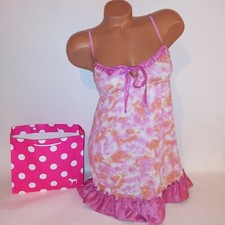 Victoria Secret PINK Lingerie Sleepwear Babydoll XS Pink White Orange Ruffle
