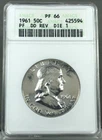 1961 DDR ~ Double Die Reverse Die 1 ~ Proof Franklin Half Dollar ANACS PF66