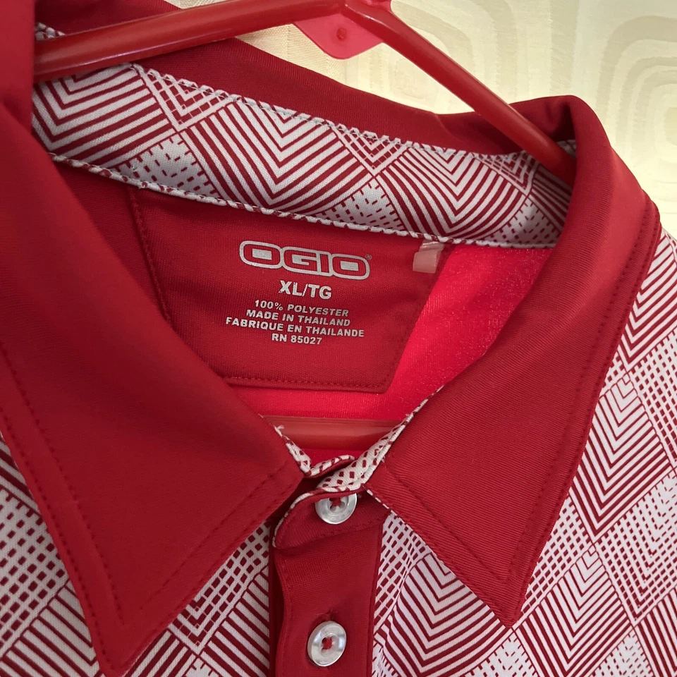 Polo de golf Ogio para hombre XL geométrico elástico 2 caras rojo y gris Foto 2 de 4