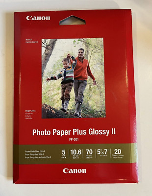 NEW Canon Inkjet Photo Paper Plus Glossy II PP-301 20 Sheets 5'' x 7'' High Gloss