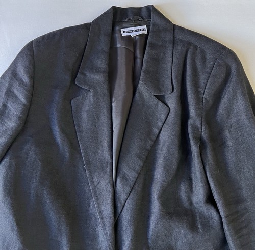 Vintage Jennifer Moore Women 16W Black 100% Linen Blazer Coastal Shoulder Pad - Picture 12 of 17