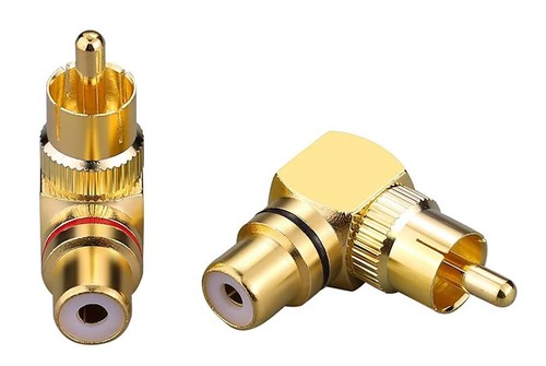 RCA Angle Droit Connecteur Plug Adaptateurs Male à Female 90° dorée or M/F - Imagen 4 de 6