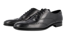 AUTH PRADA WINGTIP FULL BROGUE OXFORD SHOES 2EB157 BLACK US 11.5 EU 44,5 45