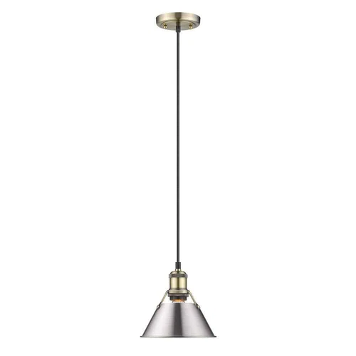 Golden Lighting Orwell AB Mini Pendant - 7 in in Aged Brass  Pewter Shade - Picture 1 of 3