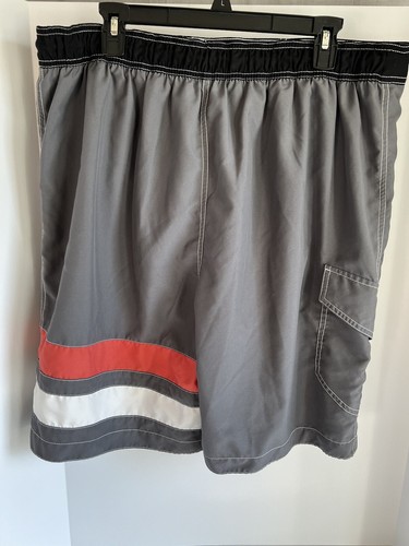 Paradise Collection Swim Trunks Mens Size XL Gray W/Stripes On One Leg. Pocket - Picture 2 of 3