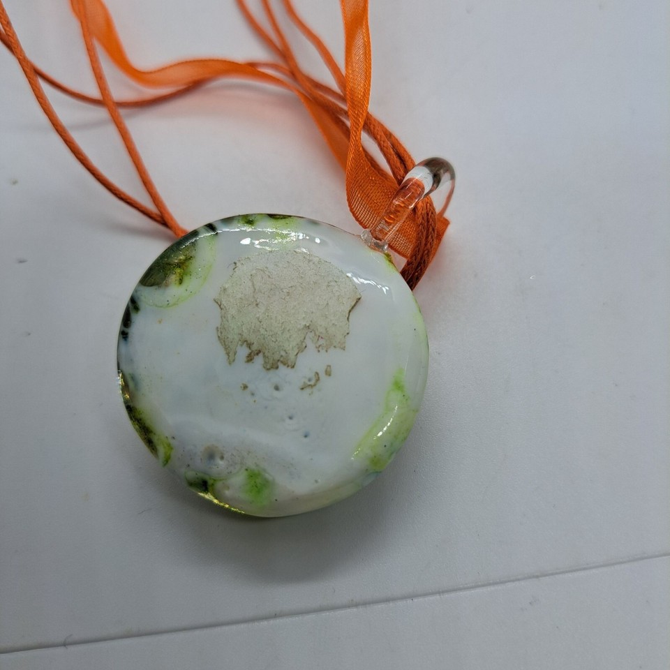 Blown glass pendant on orange ribbon necklace eBay