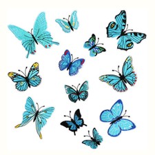 12 pcs Butterfly Iron on Patches Blue Embroidered Sew On Applique Repair Patch