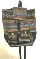 Peruvian Woven Backpack Wool Lama Brown Grey Black Large Rucksack New Free Ship
