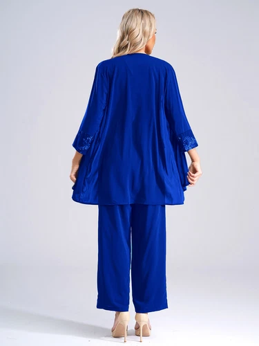 Womens 3 Piece Chiffon Pant Suits Tank Top Cardigan and Pants Evening Outfits - Picture 68 of 95