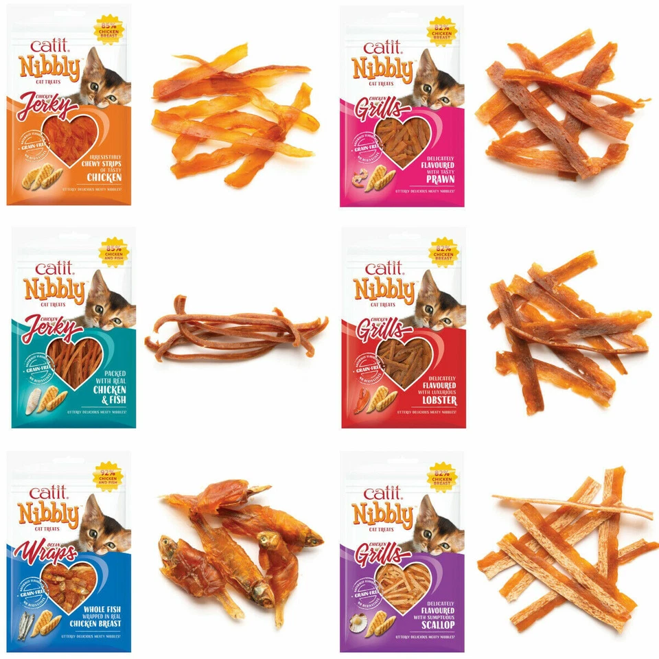 Catit Nibbly Cat Treats Jerky Grills Wraps Natural Grain Free Chicken & Fish 30g