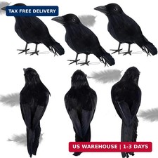 ATDAWN 6 Pack Halloween Black Feathered Crows, Realistic Halloween Birds Decorat