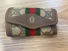 Authentic GUCCI GG Monogram Canvas Leather Brown Key Case Card Wallet Italy