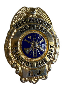 Vintage Paterson NJ Fire Dept Retired Badge John Bachetti 2" Enamel
