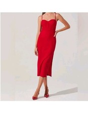 ASTR The Label Contrast Mesh Bustier Midi Dress Red Sleeveless S