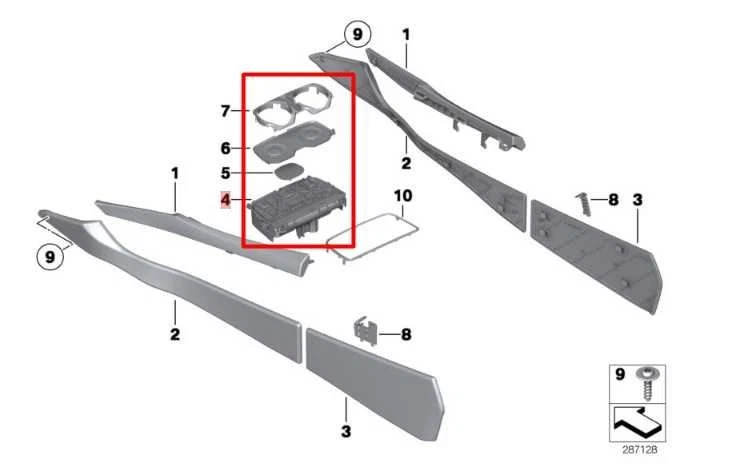 10-12 BMW 750Li xDrive 4.4L AWD consola central cambio bisel embellecedor con portavasos Foto 3 de 4