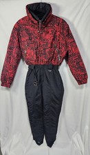 Vintage Fera Ski Suit Womens 8 Red Black Snowsuit One Piece Insulated Retro
