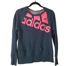 Adidas Womens Navy Sweatshirt With Pink Logo Climalite Fabric Size M 80 Cotton