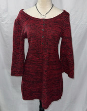 Style & Co. Women's Dress Red Black Cotton Blend Cable Knit MEDIUM EUC GRUNGE