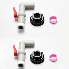 2Stk IBC Tank Adapter Auslaufhahn, rostfreier Kunststoffhahn mit rotem PTFE-Band