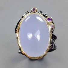 Jewelry 28 ct Natural Chalcedony Ring 925 Sterling Silver Size 7 /R427612