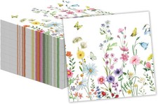 50 Pcs Wildflower Napkins 13 X 13 Inches, Floral Paper Napkins Disposable Flower