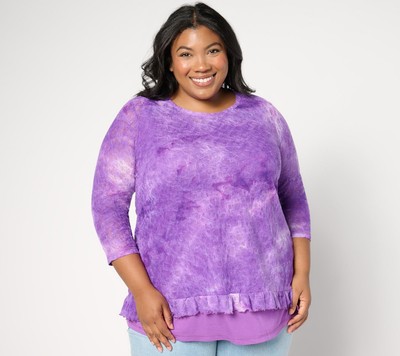 LOGO by Lori Goldstein Fine Lace 3/4-Sleeve Top and Tank Set Bright Violet XL Ne