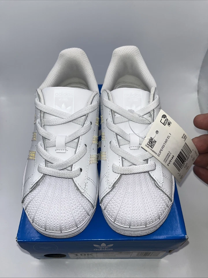 Adidas Superstar EL I Niño Pequeño Talla 10k Blanco 3 Rayas FV3143 Cordones elásticos Sin cordones Foto 4 de 4