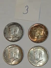 LOT OF 4 1964 KENNEDY HALF DOLLARS! 1 COIN TONED?  NICE! LOOK!