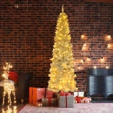 7.5Ft Pre-lit Pencil Christmas Tree Snow White with 350 Light Indoor Outdoor