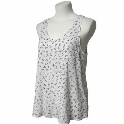 Needle and Thread Women's White Anchor Scoop Neck Tank Top Racerback Size Small