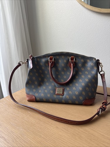 Dooney & Bourke Gretta Domed Satchel Color Navy Blue W/ Signature Logo Pattern