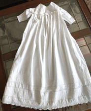 Antique Victorian Baby Christening Baptism Gown Dress Heirloom Cotton W/Tucks