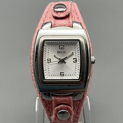 Relic Womens Watch 26mm Silver Tone Square Pink Leather ZR55018 New Battery