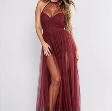Fashion Nova Off The Tulle Gown Wine NWT Large Maxi Formal Dress