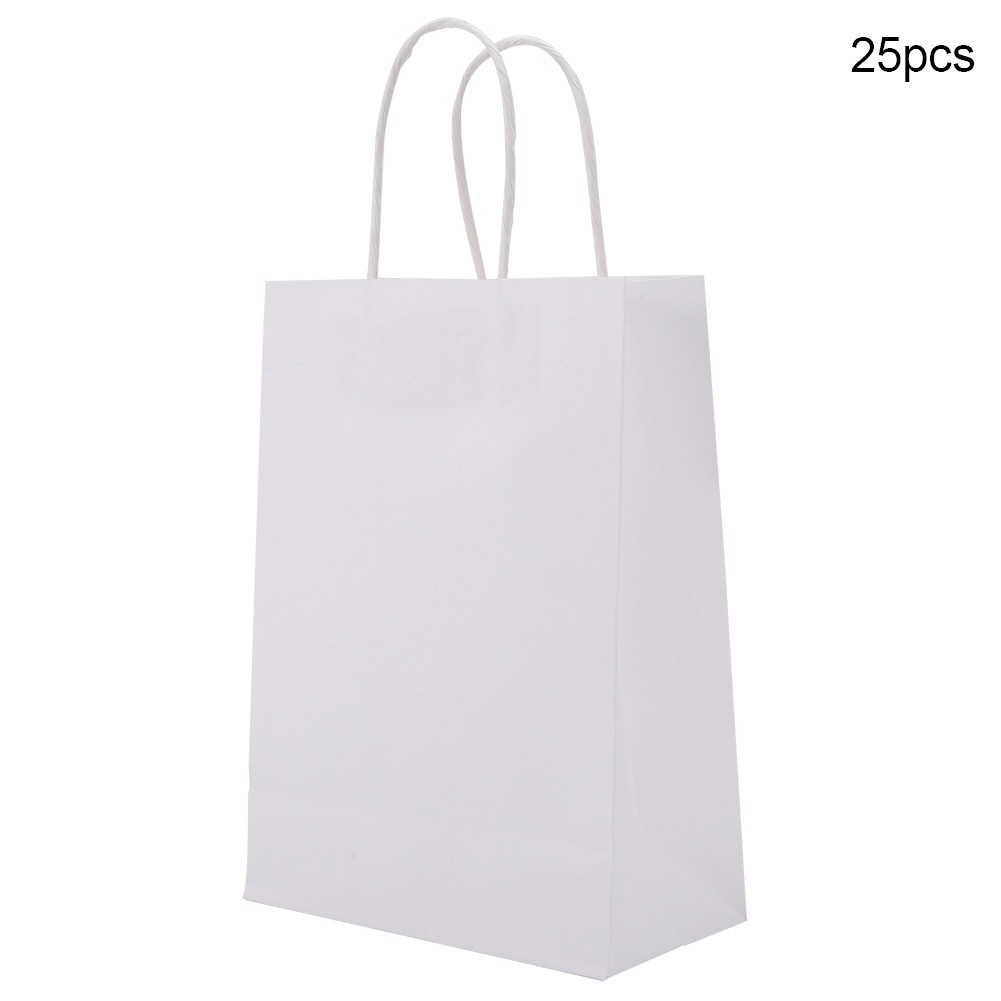 25Pcs Gift Bag Kraft Paper For Wedding Candy Favor Bag With Handle White