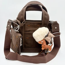 Madden Girl Brown Dachshund Doxie Canvas Mini Tote Bag Crossbody Convertible