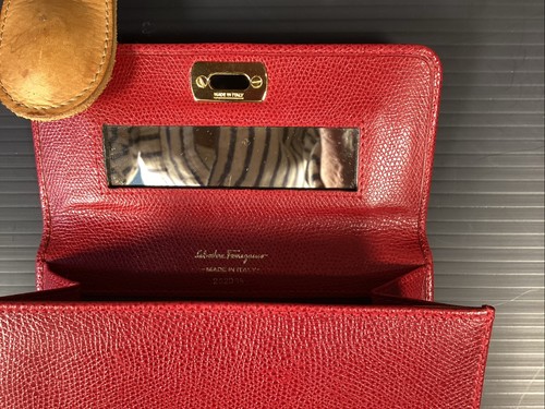 Salvatore Ferragamo Gancini Clutch Bag Bordeaux Leather 6.3"x4.9"x1.6" Vintage - 第 6/9 張圖片