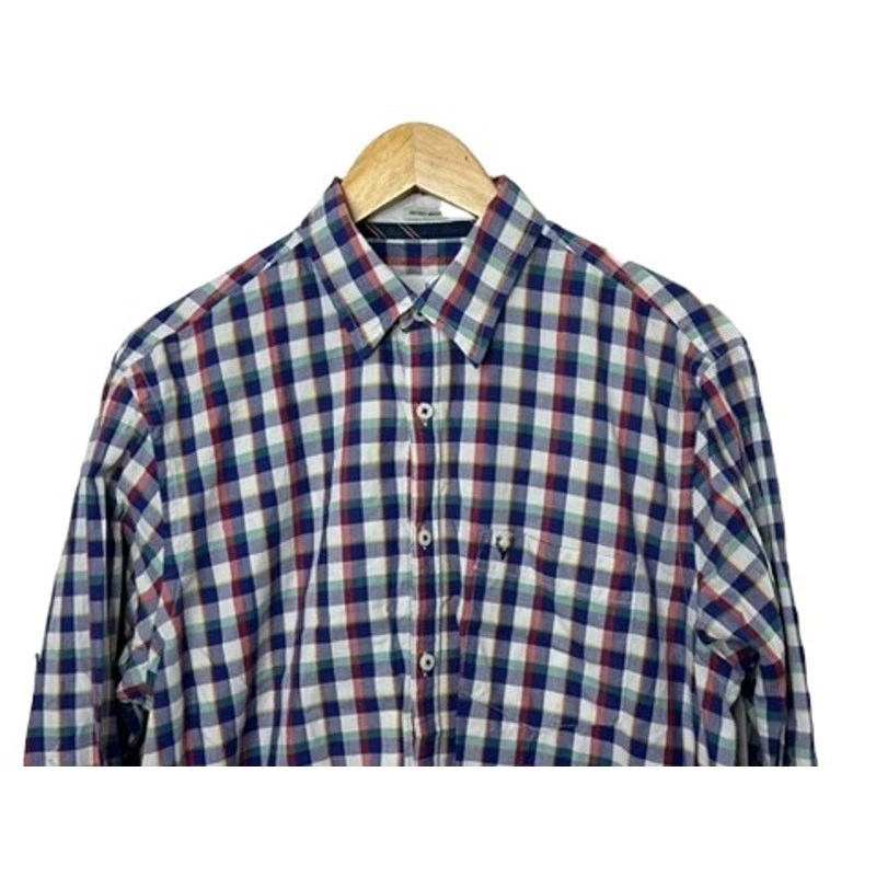 Camisa Allen Solly Secret lavada azul a cuadros manga larga abotonada para hombre 42 grande Foto 3 de 4