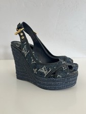 Auth VTG LOUIS VUITTON Denim Wedges