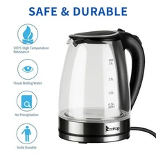 ZOKOP 1500W 1.8L Electric Glass Kettle Coffee Tea Hot Water Boiler Fast Boiling