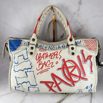 BALENCIAGA City Bag Graffiti Leather White Authentic From Japan | eBay