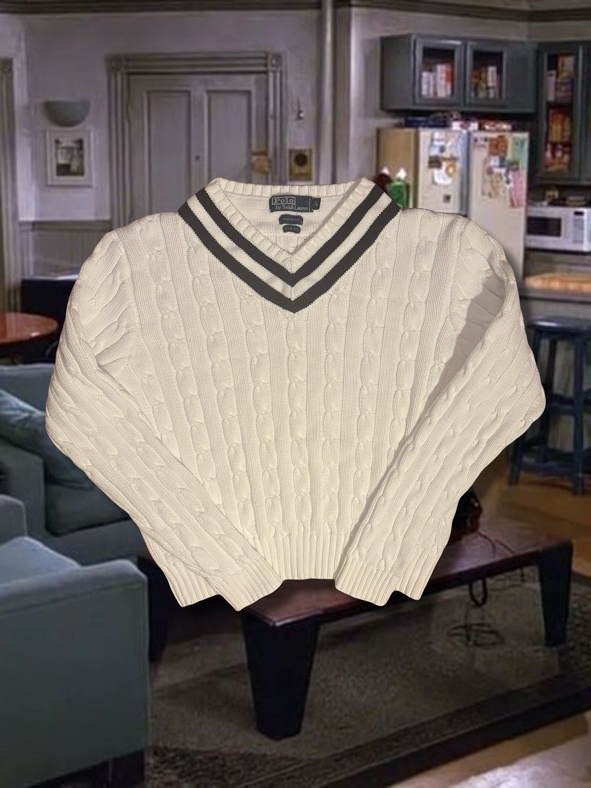 Vintage Polo Ralph Lauren Tennis Chunky Cotton Cable Knit Cricket Sweater L