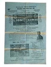 Broadside advertising Visvanath Rao’s Famous Parasuram Lion Circus. Bombay 1936.