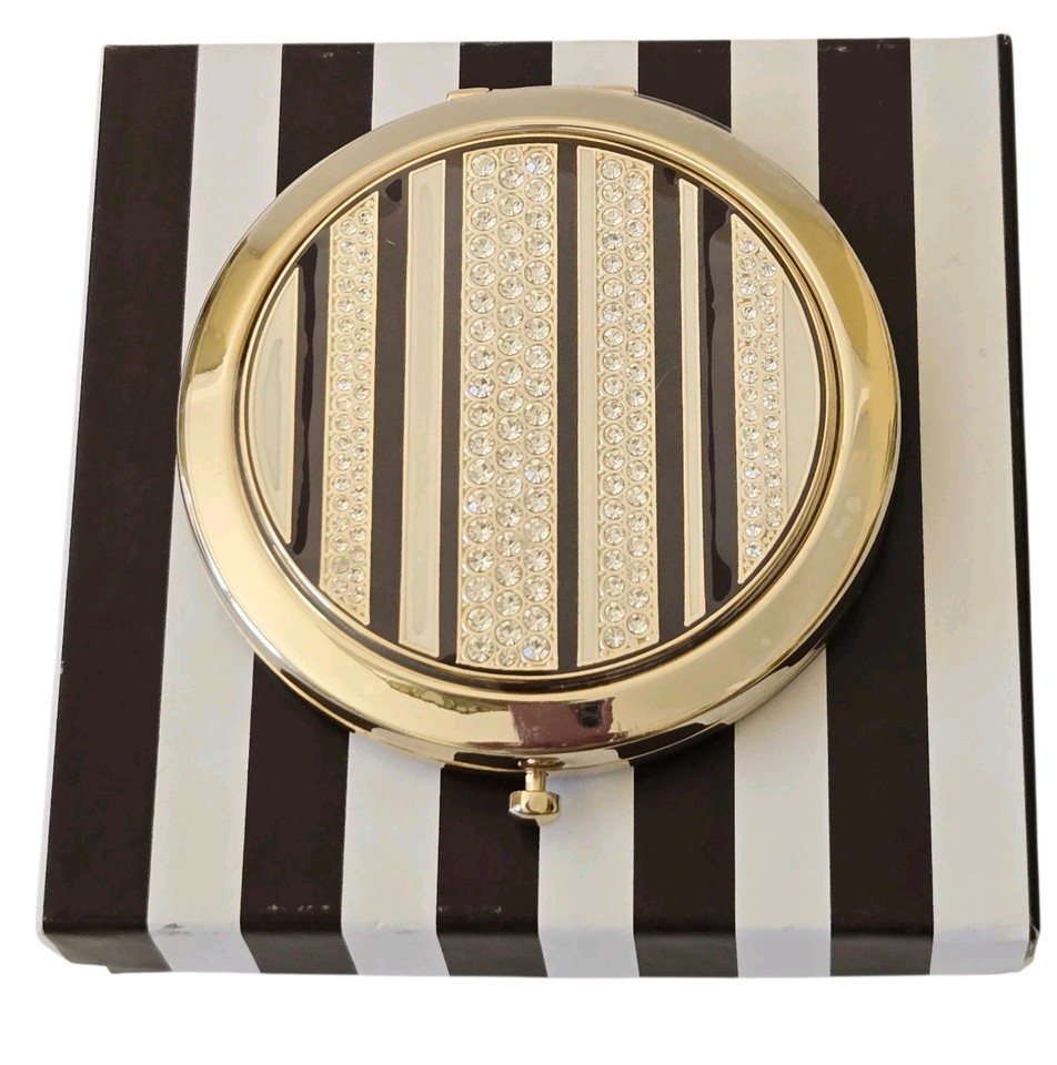Mini Merror Henri Bendel Swarovski Crystals 2 Sided Compact Mirror Stripes Gold ...