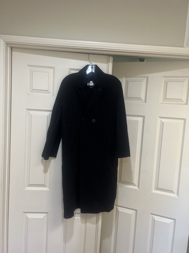 MAX MARA Cucito a Mano Black Wool  Long  Coat Overcoat Unlined Women US 10 EU 40