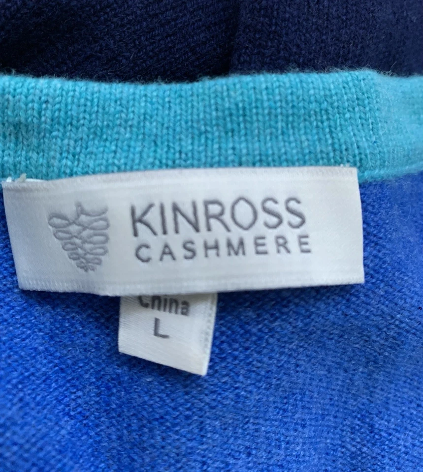 Suéter Kinross 100% Cachemira Colorblock Mujer Talla L Azul Negro Pullover Foto 3 de 4