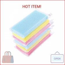 (6 Pack) Non-Scratch Gentle Mesh Net (Extra Thick) Dishwashing Sponge, Quick Dry
