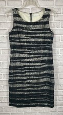 Calvin Klein Dress Womens Sz 14 Black Sheath Lace Zebra Overlay Zip Sleeveless