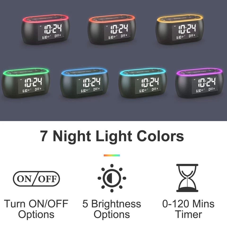 Radio Reloj Despertador Pequeño Brillante para Dormitorios con Luz Nocturna de 7 Colores, Doble Alarma... Foto 2 de 4