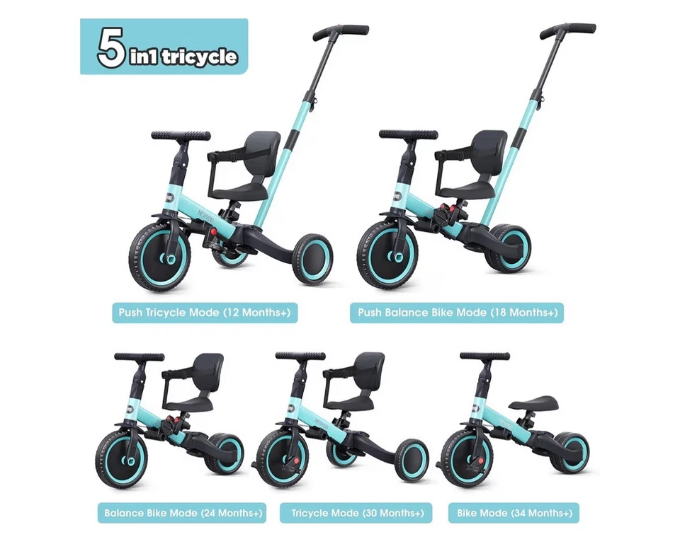 Bicicleta para niños pequeños, triciclo con mango de empuje para niños de 1-3 años, regalos de cumpleaños y juguetes f Foto 4 de 4